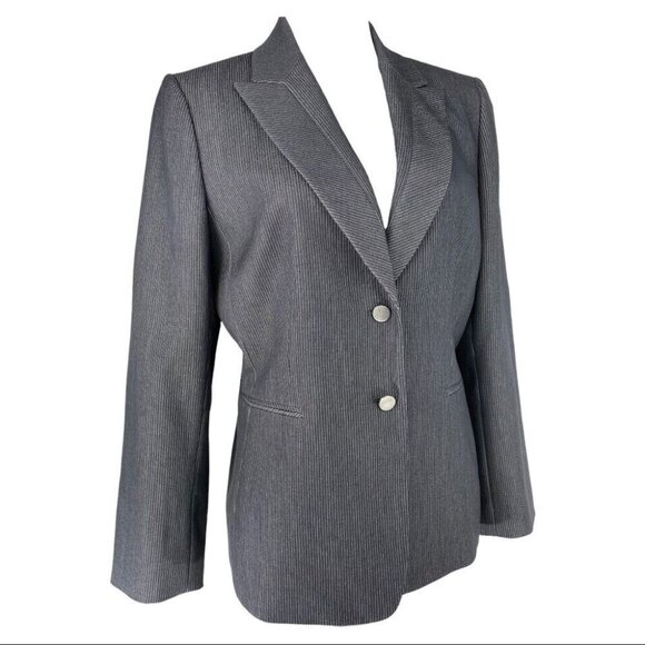 Tahari ASL Women's Gray Pinstripe Two Button Luxury Career Blazer 12/C41 - Picture 3 of 9